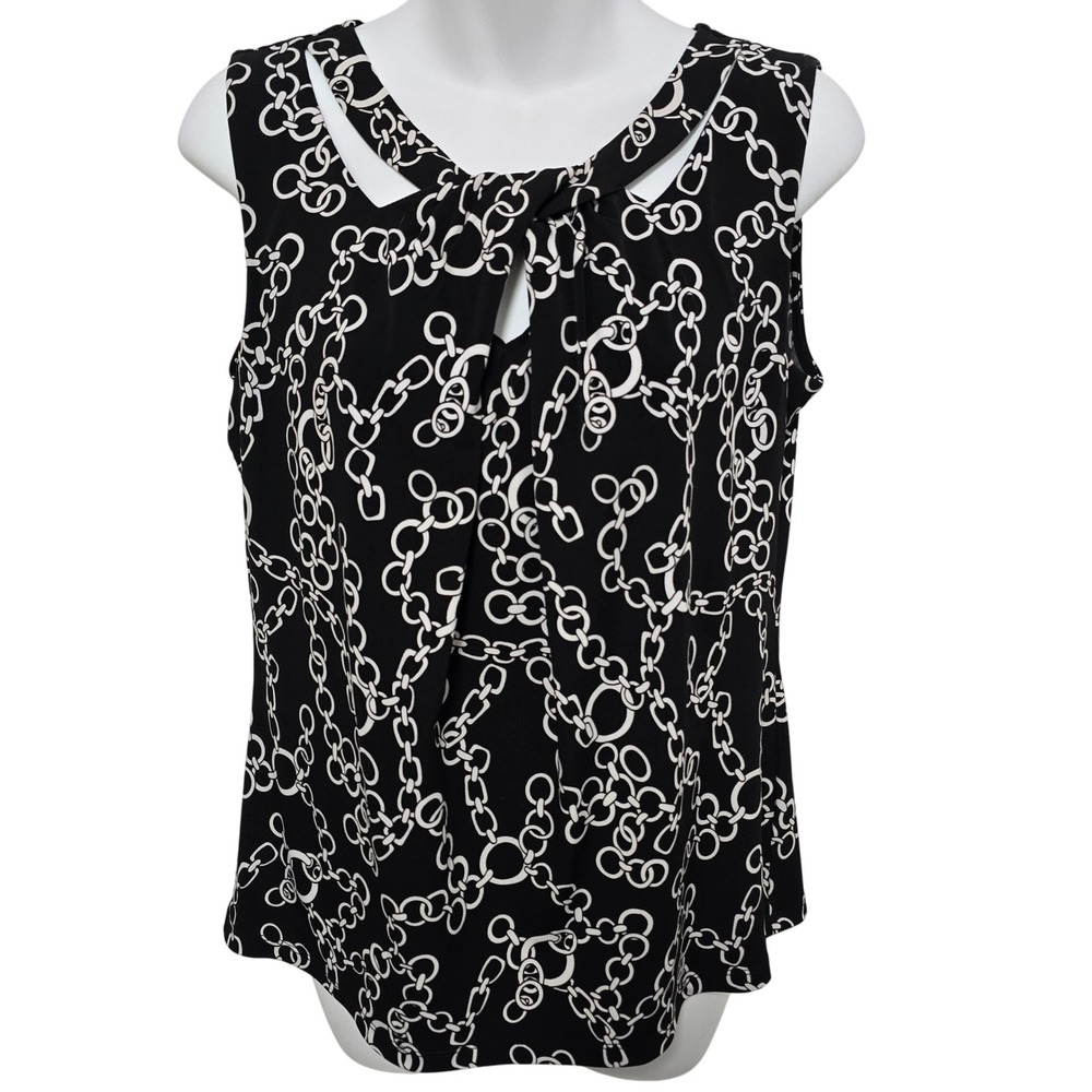 Nine West Womens Chain Link Print Sleeveless Keyhole Blouse Medium Career Comfy - Picture 1 of 10